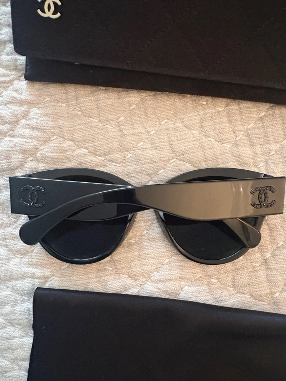 CHANEL Black Cat-Eye Sunglasses with Dark Lenses